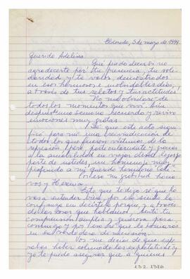 Correspondencia recibida por Adelina, firmada por María Teresa. El Dorado. 1999