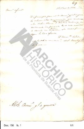 Borrador de una nota enviada por Rosas al Comisario General de Guerra informando sobre la lista d...