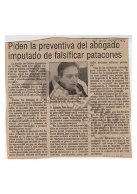 Recorte diario El Día "Piden la preventiva del abogado imputado de falsificar patacones&quot...