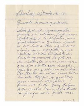 Carta enviada a Adelina desde Chivilcoy. Firmada, Nena. 1990