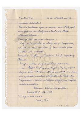 Carta dirigida a Adelina enviada por Liliana Silvia Meenaper , una alumna suya. 1965-10-16, Santa...