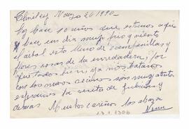 Carta enviada a Adelina desde Chivilcoy. Firmada, Nena. 1990