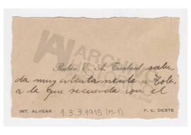 Nota de salutación enviada por Rubén E. A. Traubaul, Intendente Alvear 1947