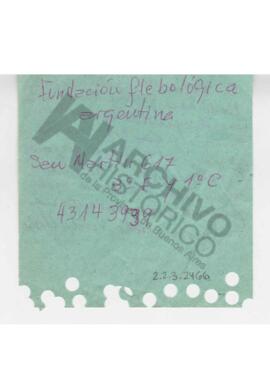 Manuscrito de Adelina, dirección y teléfono de la Fundación flebológica argentina