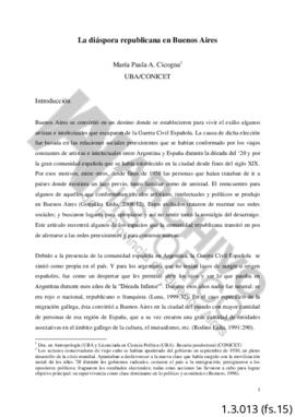 Diáspora Republicana. La diáspora republicana en Buenos Aires. María Paula A. Cicogna. UBA/CONICE...