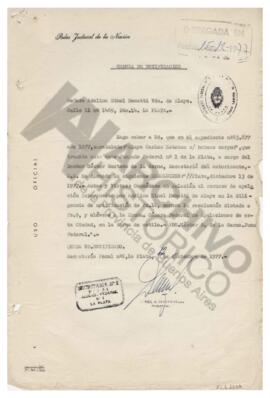 Cédula de notificación a Adelina con firma y sello, Poder Judicial de la Nación. 1977