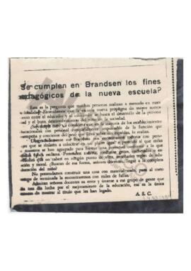 Recorte diario "¿Se cumplen en Brandsen los fines pedagógicos de la nueva escuela?
