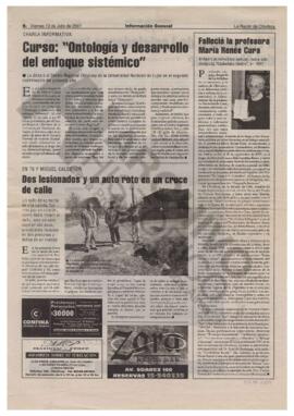 Recorte diario La Razón de Chivilcoy "Falleció la profesora María Renée Cura". 2007