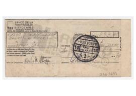 Nota de crédito que hace Carlos a la cuenta corriente de Adelina. Bco. Pcia. Suc. Brandsen. 1970