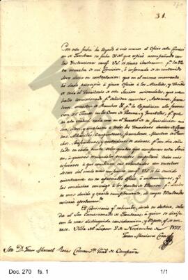 El comisario de la Villa del Luján, Juan Mariano Cora, da cuenta a Juan Manuel de Rosas del cumpl...