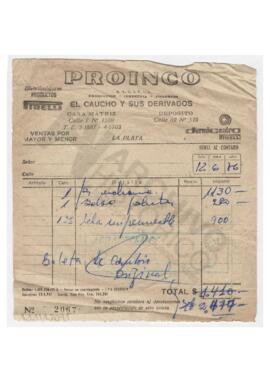 Boleta de compra en Proinco. 1976