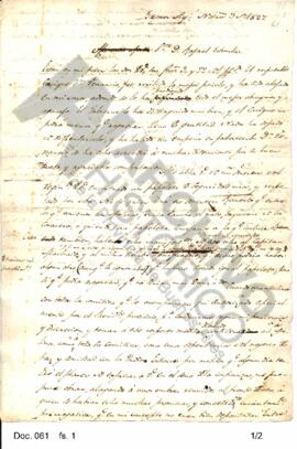 Borrador de la nota que Rosas remitiera a Estomba  informándole sobre la estadía del cacique Vena...