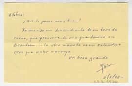 Nota dirigida a Adelina, firmada Nora 1998