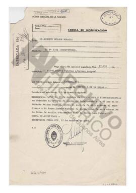 Cédula de notificación de resolución. 1983