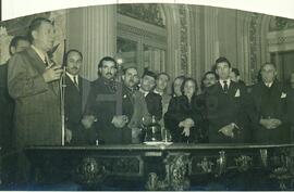 Juan Domingo Perón y con gremialistas