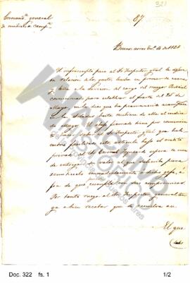 Copia de una carta de Rosas refiriéndose a gastos realizados por la división a cargo de Perdriel....