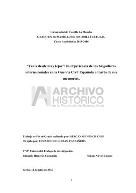 “Venís desde muy lejos”: la experiencia de los brigadistas internacionales en la Guerra Civil Esp...