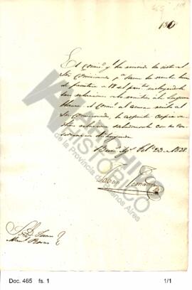 Oficio de Fernández remitido a Rosas acusando recibo de una nota que incluía tres relaciones del ...