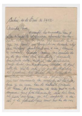 Carta enviada a Adelina por Luis María Alaye. 1952. Carhué. Con sobre