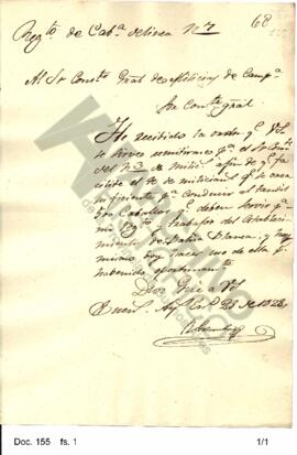 El coronel Estomba acusa recibo de la orden impartida por Rosas al comandante del Regimiento N° 3...