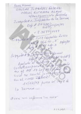 Listado, “causas Juzgados Federal Carlos Esteban Alaye sobre desaparición forzada”