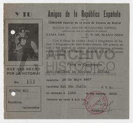 Comprobante amigos de la República Española, Comisión Auxiliar de la Junta de Socorro de Madrid. ...