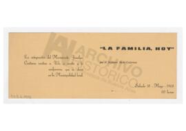 Invitación del Movimiento Familiar a una conferencia en la Municipalidad dada por el Ingeniero Iñ...
