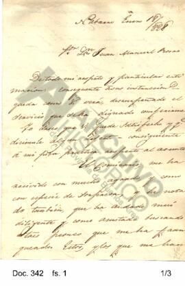 Comunicación enviada por José González a Rosas informándole haber cumplido la comisión asignada.1828