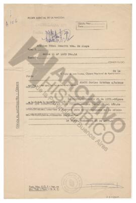 Cédula de notificación a Adelina, Cámara Nacional de Apelaciones, Poder Judicial de la Nación.1977