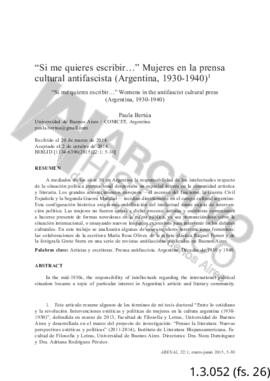 “Si me quieres escribir…” Mujeres en la prensa cultural antifascista (Argentina, 1930-1940). Paul...