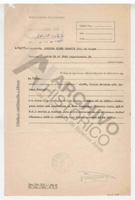 Cédula de notificación - Cámara Nacional de Apelaciones, Poder Judicial de la Nación. 1977