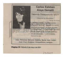 Recordatorio de Carlos publicado en el diario Página 12, 2001