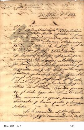 Borrador de un oficio de Juan Ramón Balcarce enviado al comandante del regimiento 5º de caballerí...