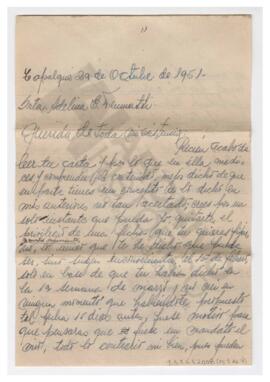 Carta enviada a Adelina por Luis María Alaye. 1951, Tapalqué.  Con sobre