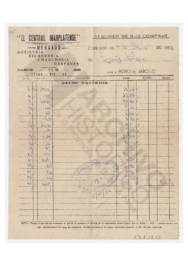 Resumen de compras “el Central Marplatense” Mercado a nombre de Luìs Alaye 1955