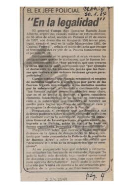 Recorte del diario Clarín “En la legalidad” 1984
