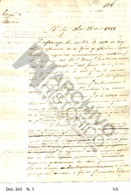 Borrador de un oficio de Rosas dirigido al Ministro de Guerra y Marina manifestándole las conting...