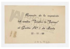 Tarjeta: Recuerdo de la imposición del nombre “Tambor de Tacuarì” al jardín de Infantes N1de Mont...