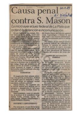 Recorte del diario El Día “Causa penal contra S. Mason” 1984