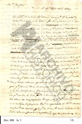 Borrador enviado por Rosas al gobierno referido a la retribución de la prestación del capitán Mol...