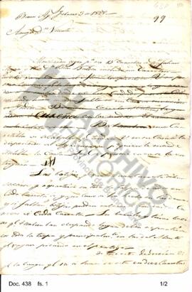 Borrador de una carta dirigida por Rosas a Vicente González  informándole el envío de dos grupos ...