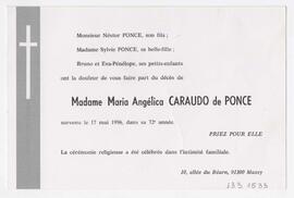 Invitación a la ceremonia religiosa por el fallecimiento de la Sra. María Angélica Caraudo de Pon...