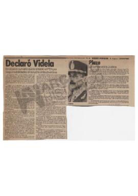 Recorte del Diario Popular “Declaró Videla” 1984