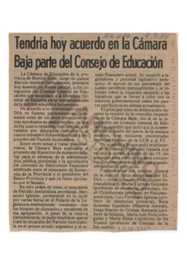Recorte diario El Día "Tendría hoy acuerdo en la Cámara Baja parte del Consejo de Educación&...