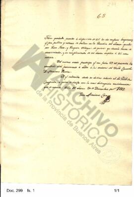 El comisario de Luján comunica a Rosas la contratación de  los servicios de baqueanos. 1827