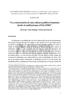 La construcción de una cultura política femenina desde el antifascismo (1934-1950). Mercedes Yust...