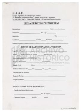 Ficha de datos premortem del Equipo Argentino de Antropología Forense