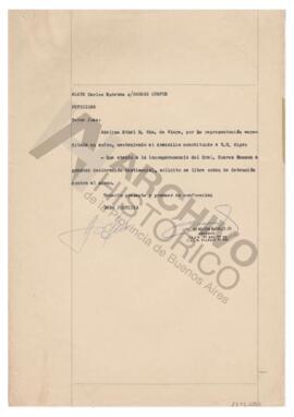 Pedido de Adelina al Juez solicitando orden de detención al Gral. Suárez Masson por incomparecenc...