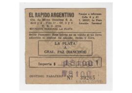 Boleto de micro de La Plata a Gral. Paz (Ranchos)