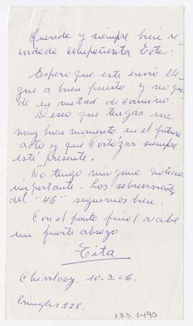 Carta enviada a Adelina (Tota), firmada por Tita. Chivilcoy. 2006